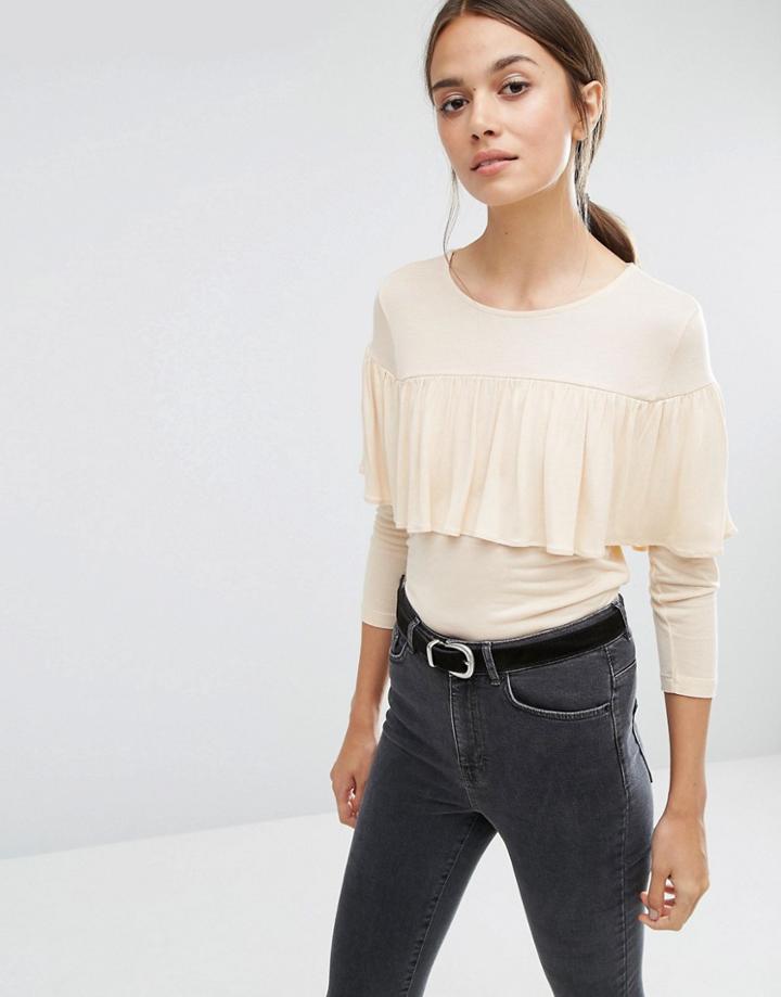 Vero Moda Jersey Ruffle Top - Cream