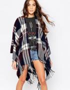 Only Allie Check Poncho - Blue