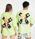 Collusion Unisex T-shirt With Character Logo Back Print In Green