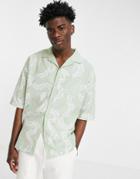 Asos Daysocial Set Oversized Button Through Polo Shirt All Over Print In Mint-green