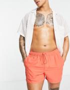 Asos Design Short Length Swim Shorts With Toggle In Red