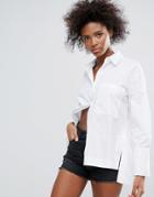 Neon Rose Oversized Poplin Boyfriend Shirt - White