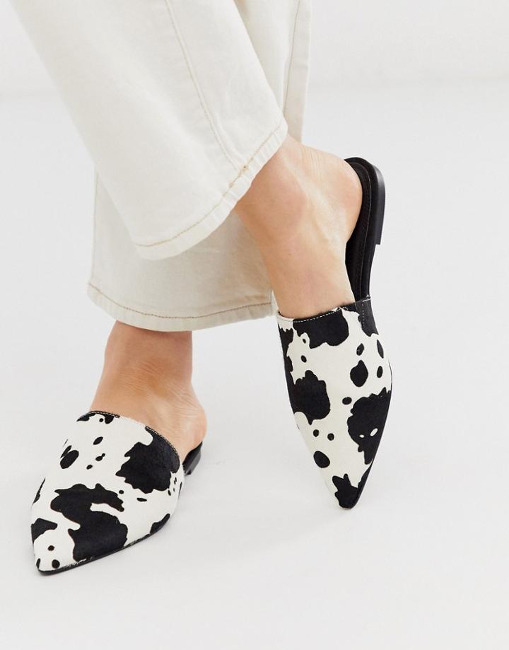 Asos Design Lorne Leather Pointed Mules In Cow-multi