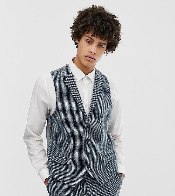 Noak Slim Fit Harris Tweed Vest In Blue - Blue