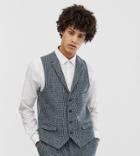 Noak Slim Fit Harris Tweed Vest In Blue - Blue