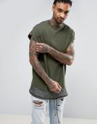 Asos Super Oversized T-shirt With Mesh Hem Extender And Raw Sleeves - Green
