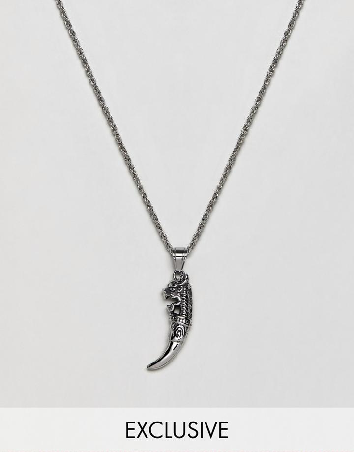Reclaimed Vintage Inspired Necklace With Stainless Steel Tooth Pendant In Silver Exclusive At Asos - Silver