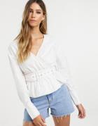 Neon Rose Wrap Blouse With Belted Waist - White