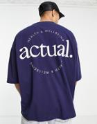 Asos Actual Oversized T-shirt With Back Logo Print In Navy