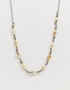 Asos Design Faux Shell Necklace With Metal Beads - Black