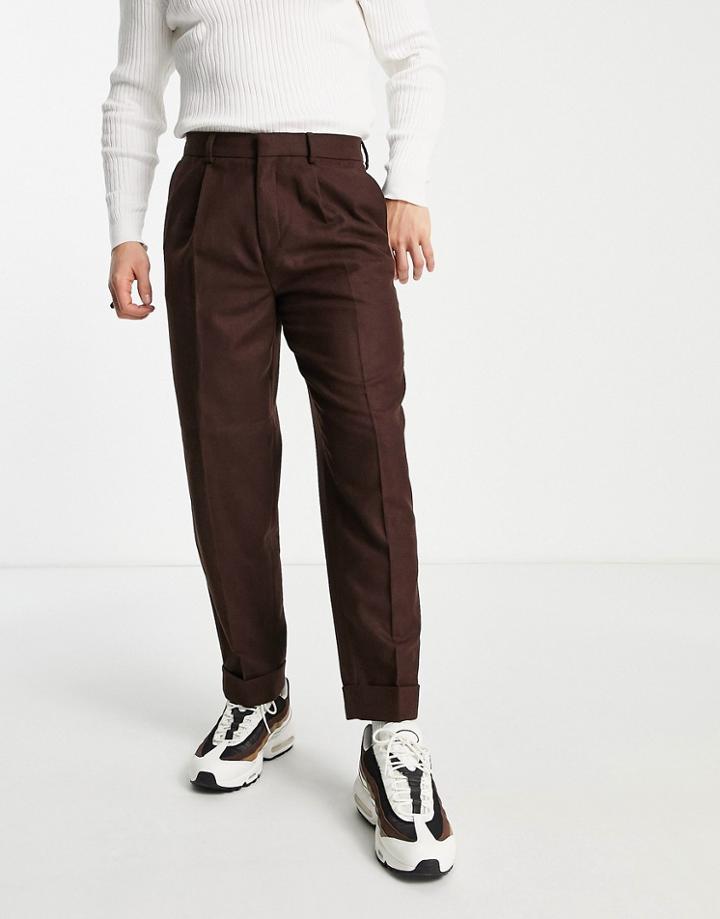 River Island Pleated Smart Pants In Brown