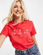 New Look Mon Cherry Slogan T-shirt In Red