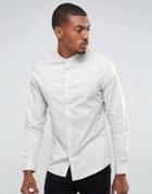 Asos Slim Shirt In Ecru With Stretch And Grandad Collar - Gray
