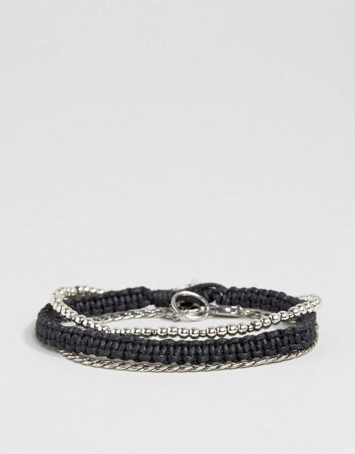 Icon Brand Chain & Woven Bracelet Pack - Silver