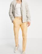 Asos Design Super Skinny Suit Pants Cotton Linen Pinstripe In Orange