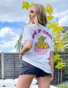 New Love Club Oversized T-shirt With Mac N Cheese Graphic Back Print In White