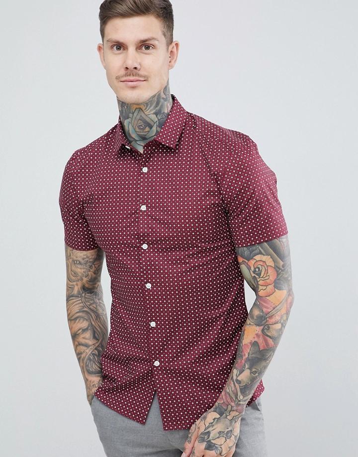 Asos Design Smart Skinny Ditsy Print Shirt In Red - Red