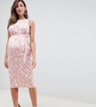Asos Design Maternity Knot Front Slinky Midi Dress In Print-multi