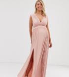 Asos Design Maternity Premium Lace Insert Pleated Maxi Dress - Pink