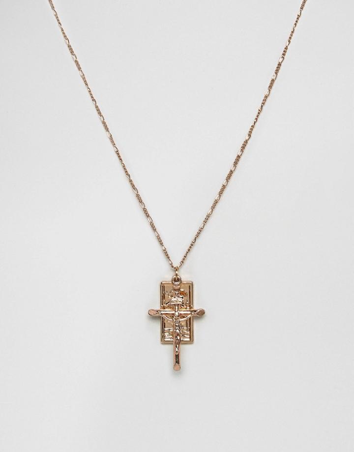 Chained & Able Gold Crucifix Figaro Bunch Necklace - Gold