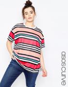 Asos Curve T-shirt In Rainbow Stripe - Stripe