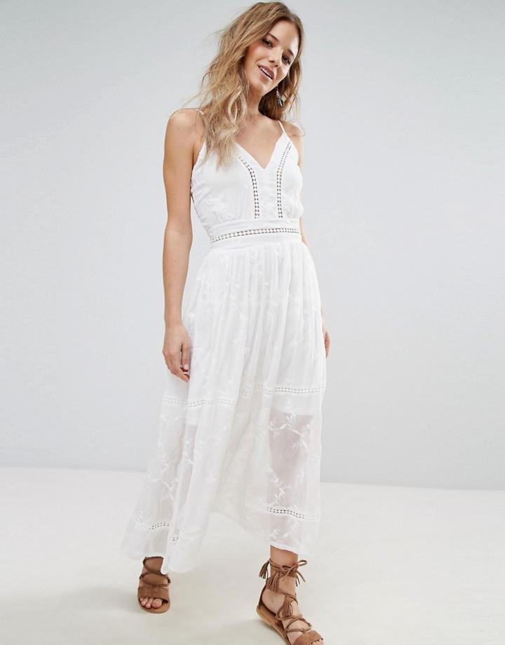 Parisian Midi Dress With Shirred Waist - White