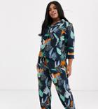 Asos Design Curve Botanical Tiger Shirt & Pants 100% Modal Pyjama