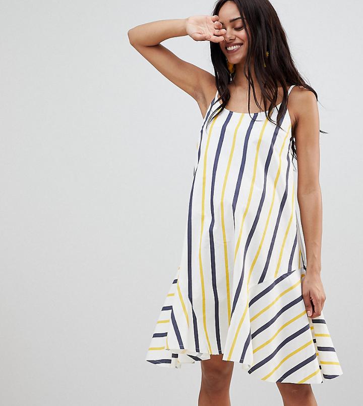 Asos Design Maternity Trapeze Midi Swing Lace Up Back Sundress In Stripe - Multi