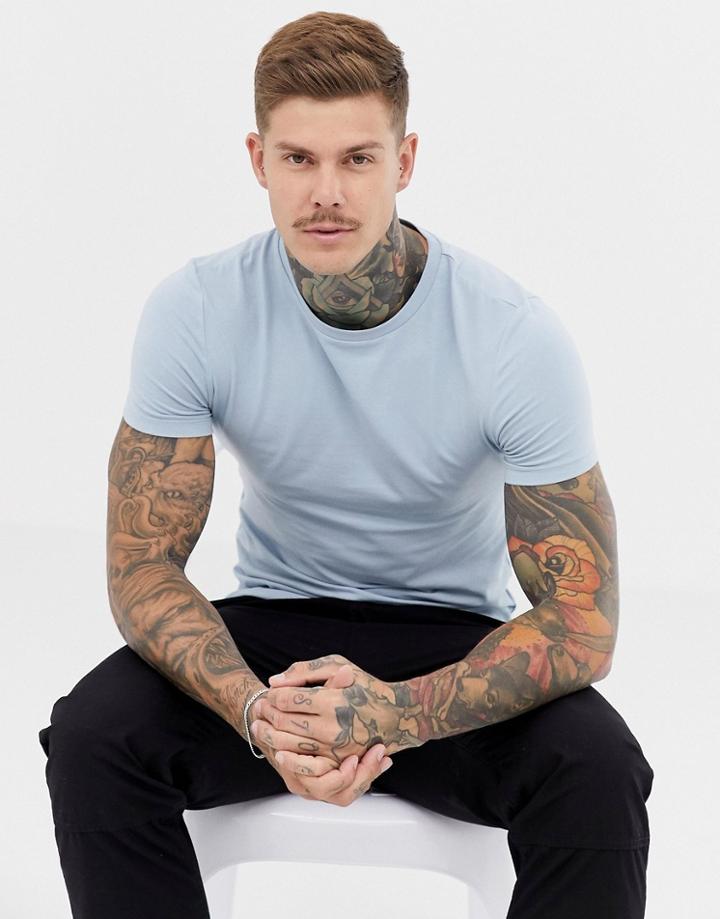 Asos Design Organic Muscle Fit Crew Neck T-shirt In Blue