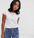 Brave Soul Petite Claudia T Shirt With Contrast Trim-white