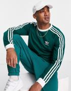 Adidas Originals Adicolor Three Stripe Long Sleeve Top In Collegate Green