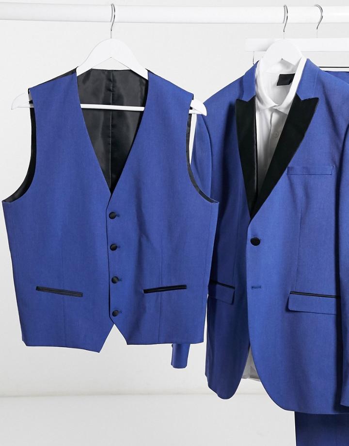 Selected Homme Blue Skinny Fit Tuxedo Double Breasted Suit Vest-blues