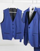 Selected Homme Blue Skinny Fit Tuxedo Double Breasted Suit Vest-blues