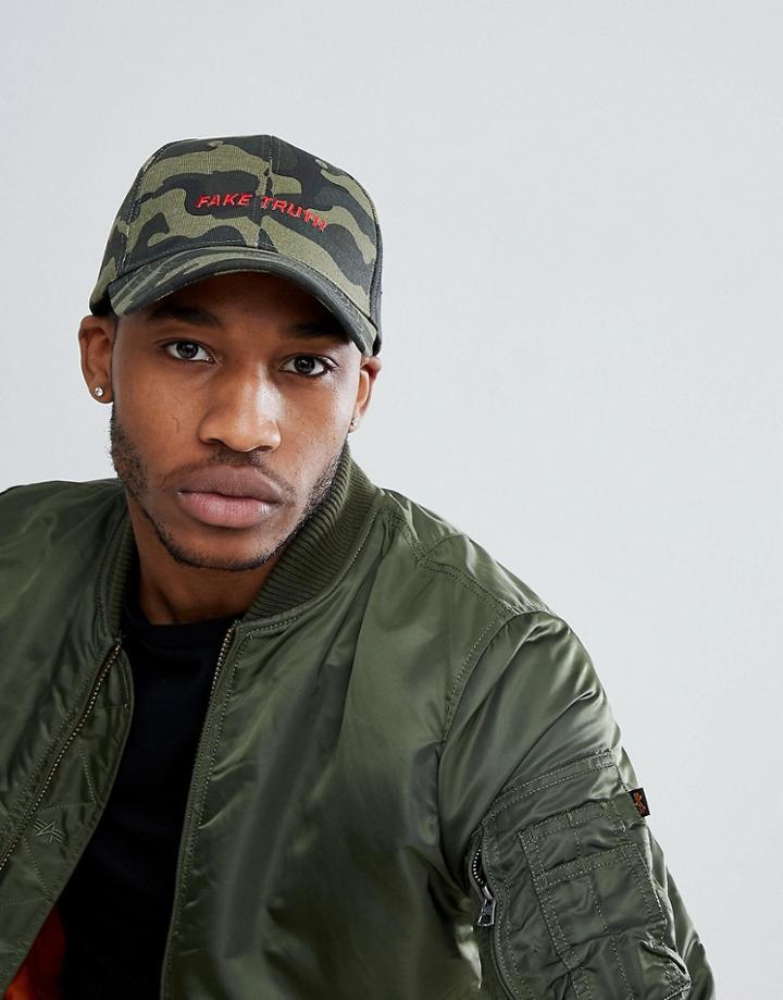 Asos Design Baseball Cap In Camo With Embroidery Detail - Green