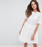 Asos Tall Mini Smock Dress In Broderie - White