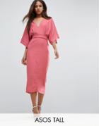 Asos Tall Kimono Plunge Midi Dress - Pink