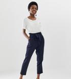 Asos Design Petite Linen Tie Waist Tapered Peg Pants - Navy