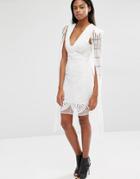 Lavish Alice Embroidered Mesh Maxi Cape Mini Dress - White