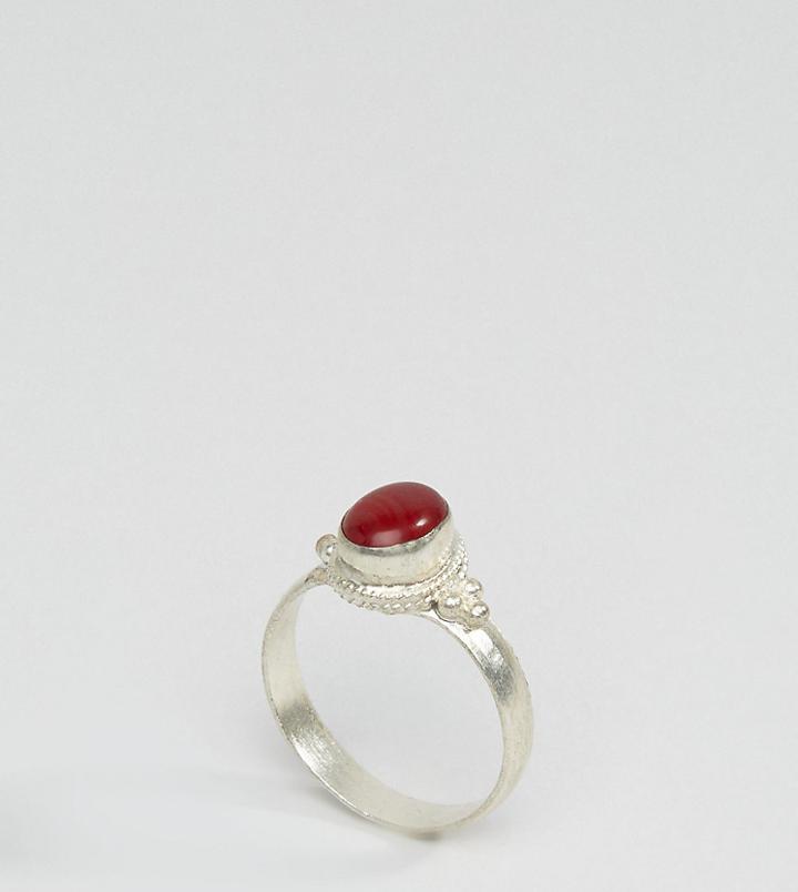 Reclaimed Vintage Inspired Red Stone Ring - Silver