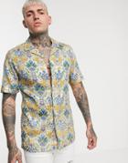 Asos Design Regular Fit Foil Print Geo-tribal Shirt-gold
