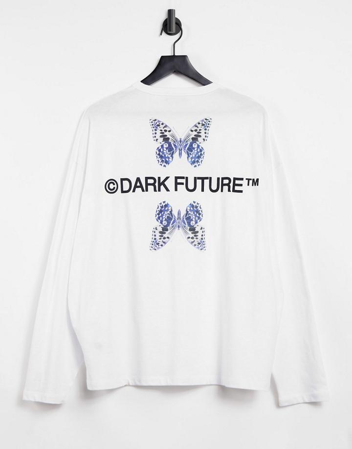 Asos Dark Future Oversized Long Sleeve T-shirt With Butterfly Print In White