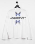 Asos Dark Future Oversized Long Sleeve T-shirt With Butterfly Print In White
