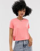 Noisy May Cropped Tee In Neon Coral-pink