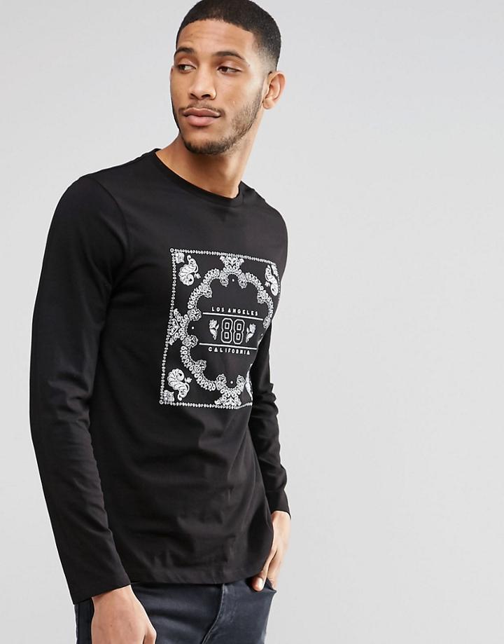 Asos Long Sleeve T-shirt With Bandana Print - Black