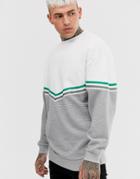 Asos Design Sweatshirt With Chevron Color Block And Ribbed Fabric In Gray Marl - Gray