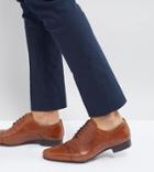 Asos Wide Fit Oxford Shoes In Tan Leather With Toe Cap - Tan