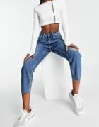Calvin Klein Jeans High Rise Raw Hem Mom Jean In Mid Wash-blues