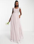 Frock And Frill Bridesmaid Floaty Maxi Dress In Taupe-pink