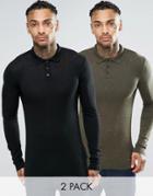 Asos Muscle Fit Knitted Polo Sweater 2 Pack - - Black