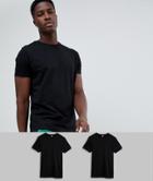 Asos Design 2 Pack Organic T-shirt With Crew Neck Save-black